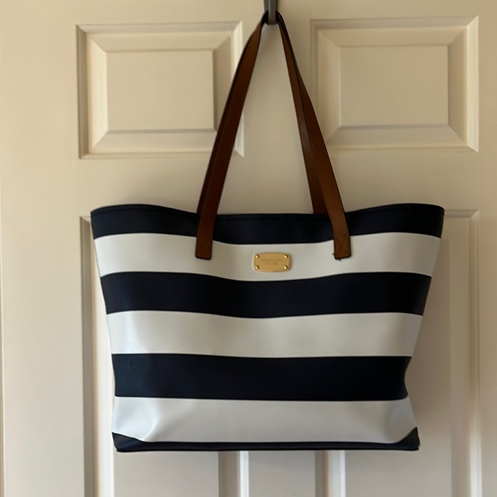 Michael Kors Black and White Striped Tote